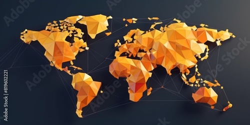 Polygonal world map on a dark background. The various bright world map made from polygon material. Geometric and digital data concept. Design for modern graphics, infographic, web background. AIG35.