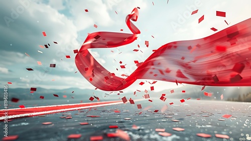 Bright red arrow breaking through a finish line ribbon, depicting the moment of achieving success