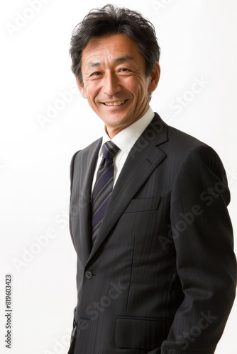 日本人のシニア男性会社員のポートレート（白背景・サラリーマン・スーツ・仕事）
