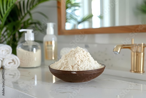 Collagen powders on a clean, minimalist bathroom counter