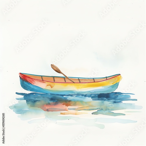 Minimalistic watercolor of a paddle boat on a white background, cute and comical.