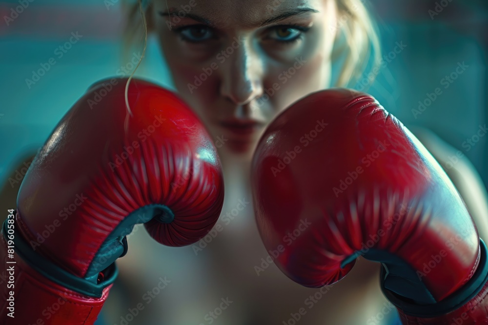 Women Boxing. Training Session with Boxing Gloves and Powerful Strikes