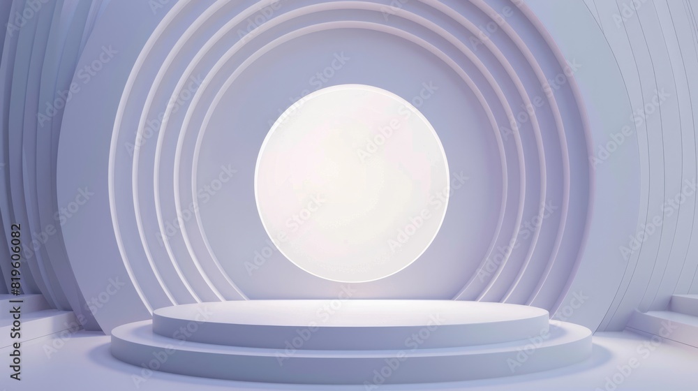 Fototapeta premium 3D Circle. Aerial View of Modern Circular Stage Podium in Empty White Space Background