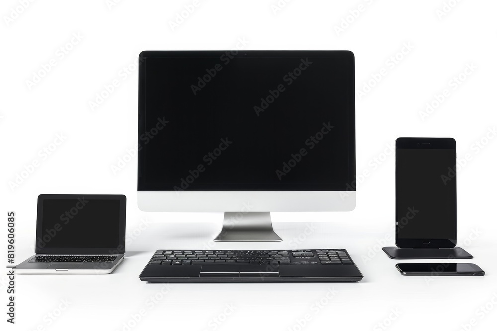 Mockup of computer, laptop, monitor and tablet created with generative ai Mockup of computer, laptop, monitor and tablet created with generative ai