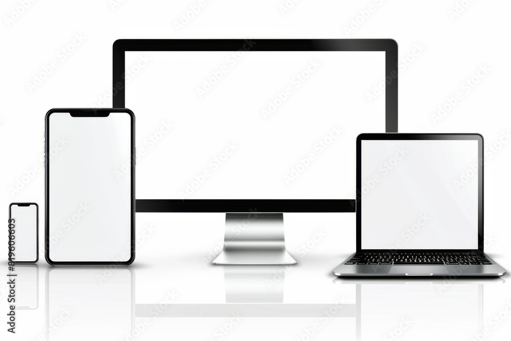Mockup of computer, laptop, monitor and tablet created with generative ai Mockup of computer, laptop, monitor and tablet created with generative ai
