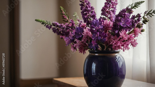 Wallpaper Mural Bouquet of pink and violet flowers in a white jug on a table.
 Torontodigital.ca