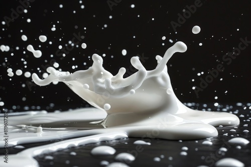 Splash of white fat milk as design element isolated on black background
