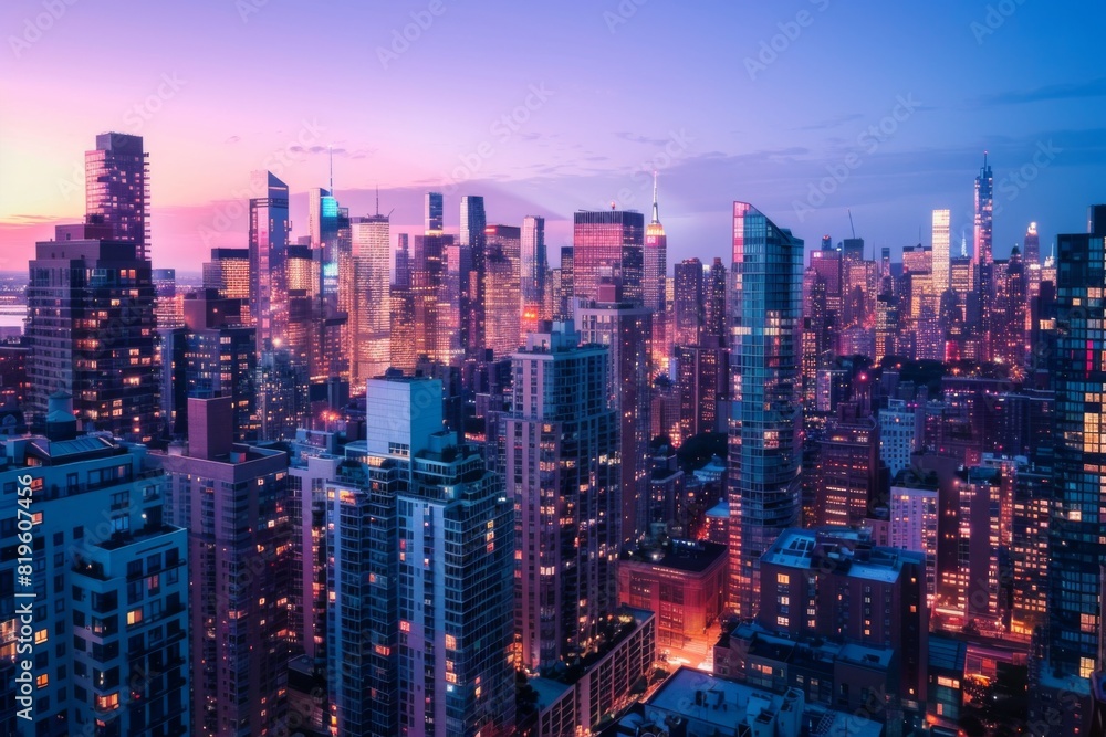 Vibrant Cityscape at Dusk with Lights