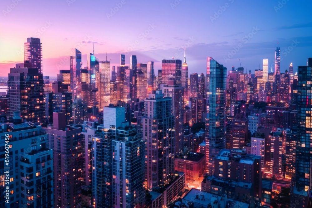 Vibrant Cityscape at Dusk with Lights Vibrant Cityscape at Dusk with Lights