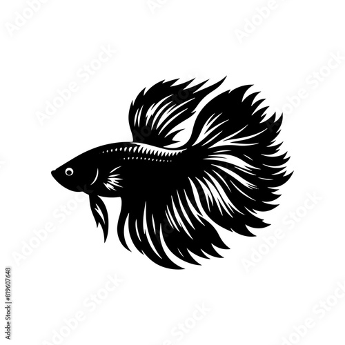 Elegant Betta Fish Silhouette Perfect for Nautical Themes and Artwork - betta fish illustration
