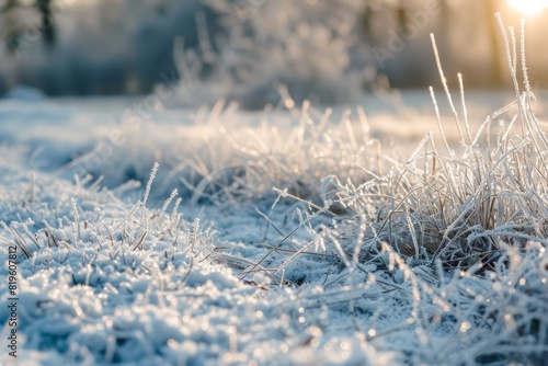 Frosty Grass at Sunrise Close-Up © kmmind