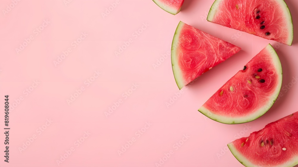 Watermelon sliced on pastel pink background. Minimal fruit concept. Watermelon sliced on pastel pink background. Minimal fruit concept.