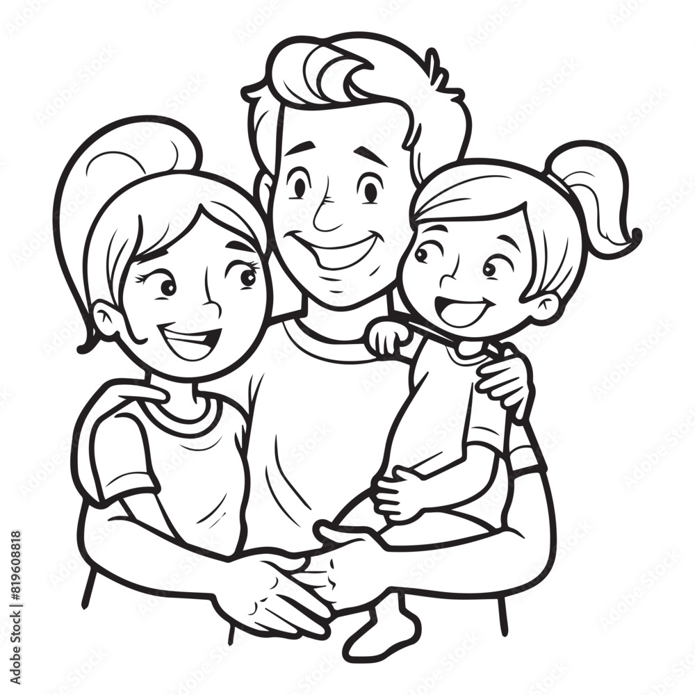 Black line art design of an family, vector illustration for coloring book pages on white background Black line art design of an family, vector illustration for coloring book pages on white background