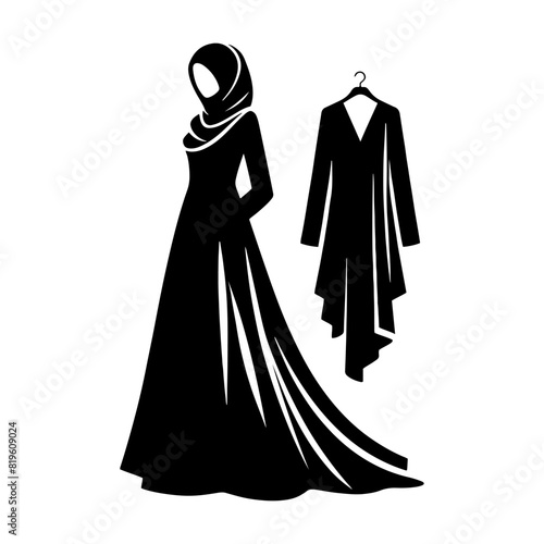 Elegant Abaya Silhouette: Minimalist Abaya Vector Designs- Highlighting Graceful Flow and Cultural Heritage of Traditional Middle Eastern Garments- Abaya Illustration