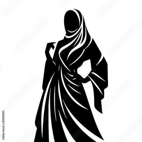 Elegant Abaya Silhouette: Minimalist Abaya Vector Designs- Highlighting Graceful Flow and Cultural Heritage of Traditional Middle Eastern Garments- Abaya Illustration