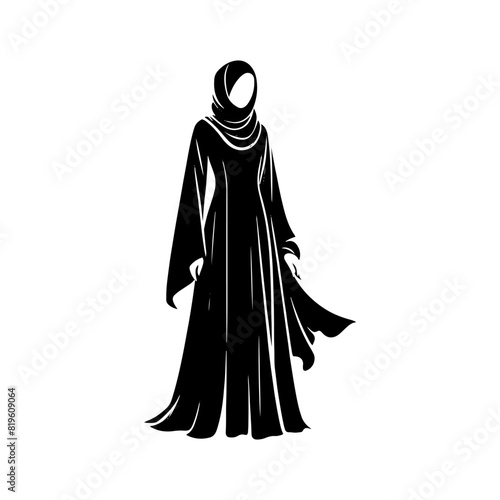 Elegant Abaya Silhouette: Minimalist Abaya Vector Designs- Highlighting Graceful Flow and Cultural Heritage of Traditional Middle Eastern Garments- Abaya Illustration