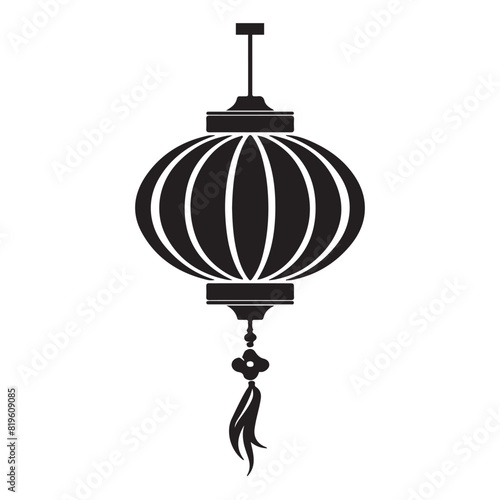 Simple chinese lantern icon, black vector illustration on white background