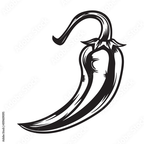 Simple chily pepper icon, black vector illustration on white background photo