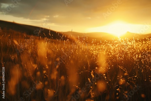 Golden Sunset Over a Field of Tall Grass