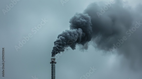 Air pollution with black smoke from chimneys and industrial waste.Thick smoke from a heating pipe against the sky banner, copy space, maximum focus, ,maximum focus,