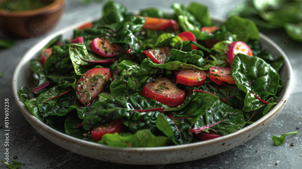 A close-up of a white dish piled high with vibrant, steamed Swiss chard A close-up of a white dish piled high with vibrant, steamed Swiss chard