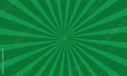 Sunburst background. Green sunbeam. Wallpaper with green sun burst. Backdrop for circus. Starburst with sunlight. Abstract retro background. Swirl of texture with stripes. vector EPS 10