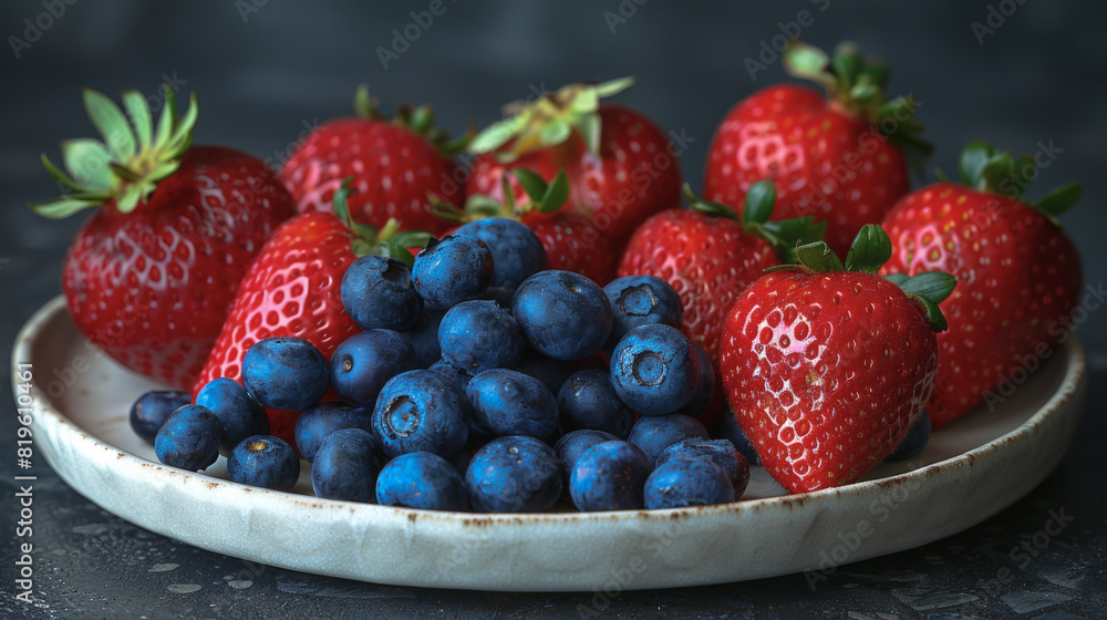 glossy blueberries on a white porcelain plate, the contrast emphasizing the succulence of summer fruits, inviting glossy blueberries on a white porcelain plate, the contrast emphasizing the succulence of summer fruits, inviting