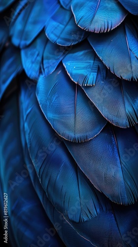 Flight feather of a bird close-up, Dark blue tinted natural vertical background, Mobile phone wallpaper with a rhythmic patterns ,Macro, Original artwork photo of marble ink abstract art