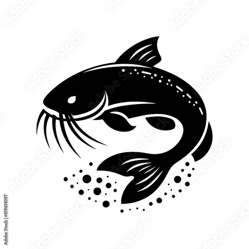Tranquil Catfish Silhouette: Peaceful Presence in the Deep Blue - minimalist catfish vector
