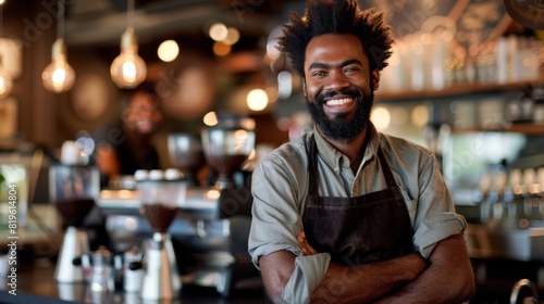 Smiling Barista at Trendy Cafe photo
