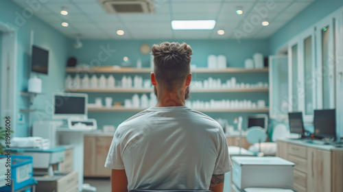 The candidate is wearing a white T-shirt and sitting in a dentist chair with his back to the camera