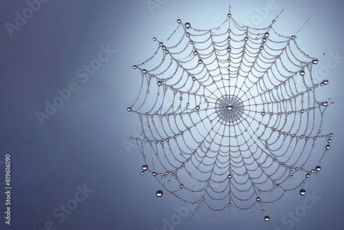 A spider s web with dew drops. Space for text.