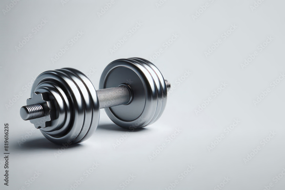 Metal dumbbell on a clean background. Space for text. Metal dumbbell on a clean background. Space for text.