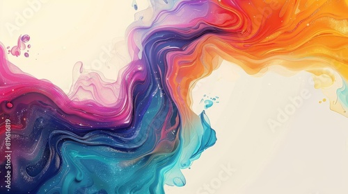 Fluid abstract design with swirling rainbow colors around the edges, central area left blank for text photo