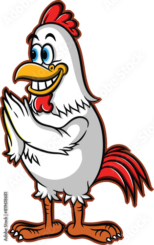 cartoon illustration design of a rooster giving a welcome greeting
