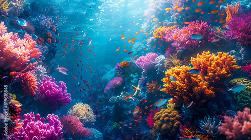 Vibrant coral reef in clear blue ocean