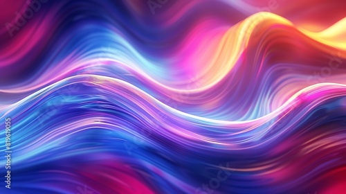 Vibrant waves of colorful light flowing in smooth curves with a gradient effect, creating a dynamic and eye-catching background