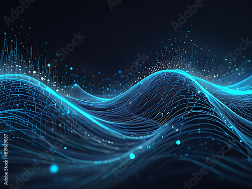 Abstract Background Featuring Digital Waves, Dynamic Networks, and Quantum Computing.