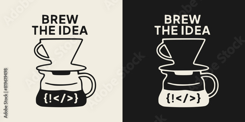 Coffee kettle with coding symbols illustration design for printable products.