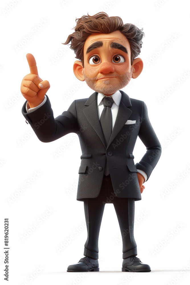 Cartoon Cute Businessman Points a Finger at an Empty Place on a white background. Generative AI Cartoon Cute Businessman Points a Finger at an Empty Place on a white background. Generative AI