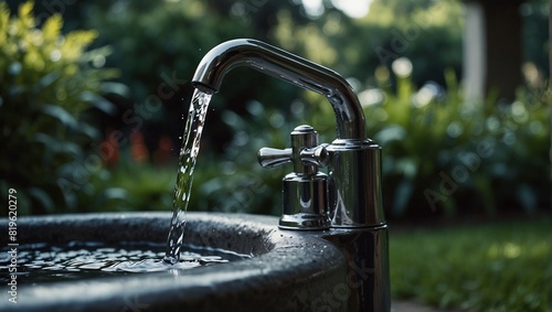 photo of a tap with running water in the garden made by AI generative