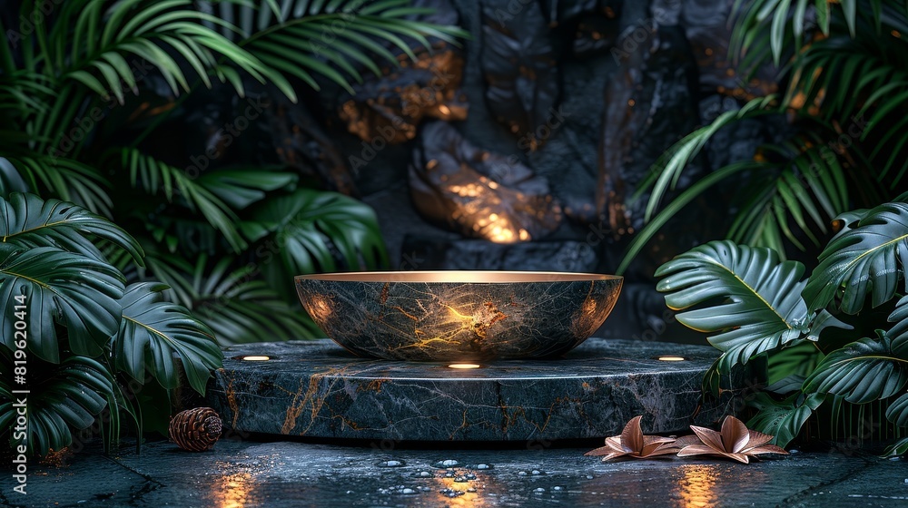 Green Marble Podium in Jungle Setting Green Marble Podium in Jungle Setting