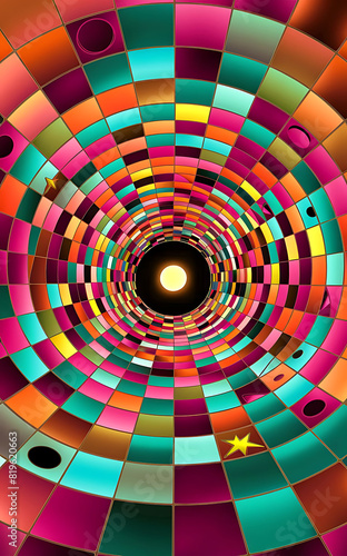 An attractive and vibrant image of a colorful tunnel made with squares.