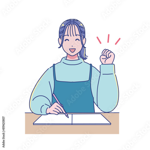 机で勉強するアニメ風の女子学生