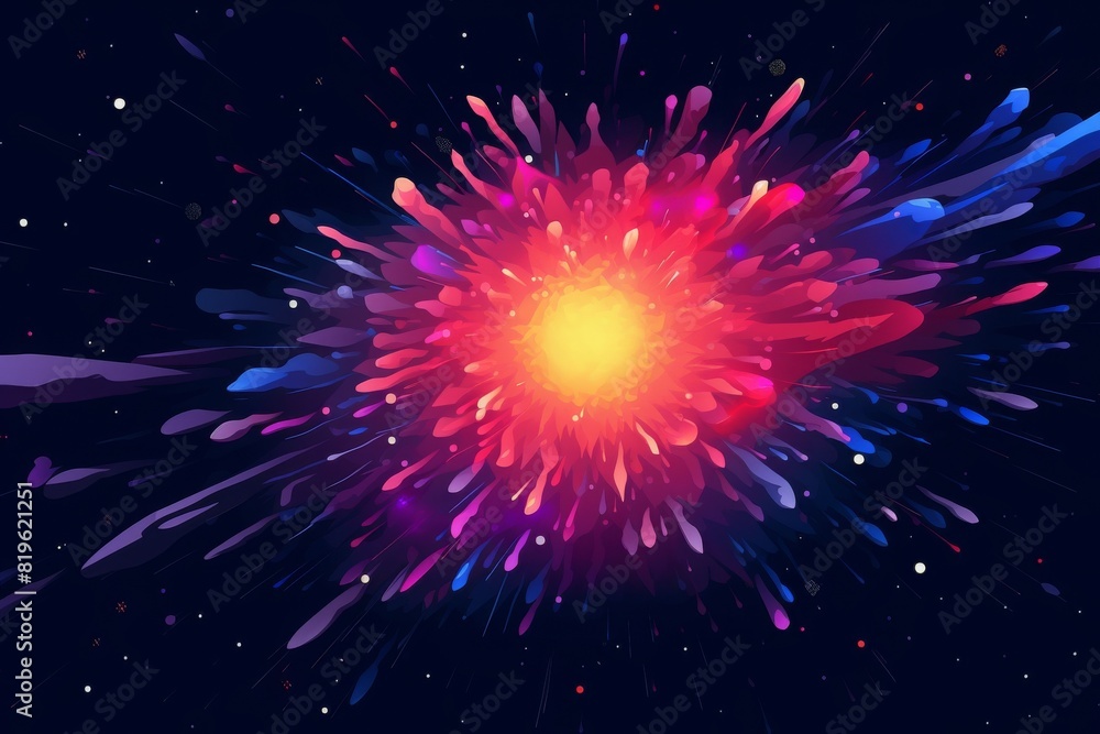 Vivid explosion of colorful cosmic energy in the dark universe, showcasing a mesmerizing burst of vibrant hues against a starry backdrop. Vivid explosion of colorful cosmic energy in the dark universe, showcasing a mesmerizing burst of vibrant hues against a starry backdrop.