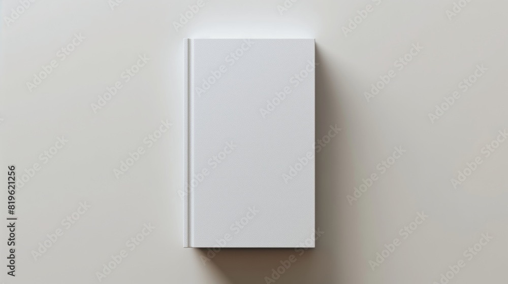 Blank white book lying on a light grey table in natural daylight. Blank white book lying on a light grey table in natural daylight.