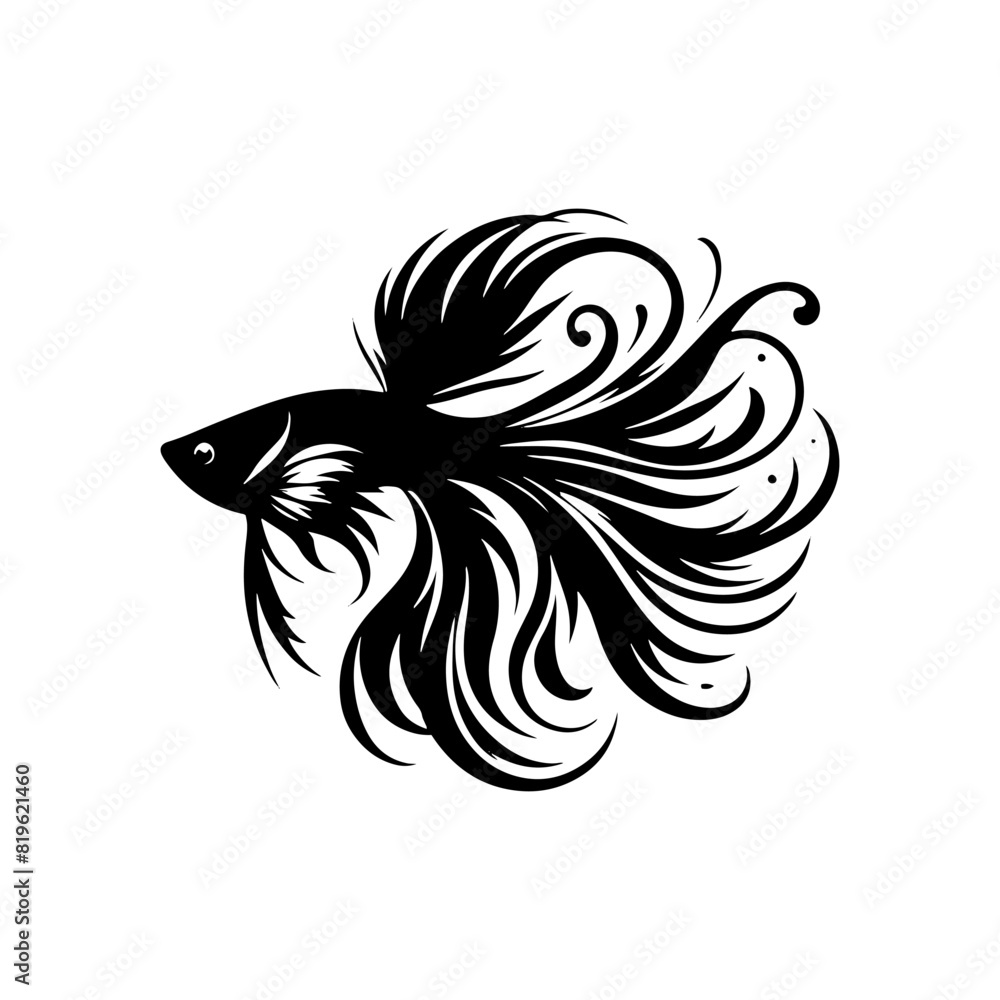 Obraz premium Vintage Guppy Silhouette - Nostalgic Beauty of Aquatic Wonders - guppy illustration 