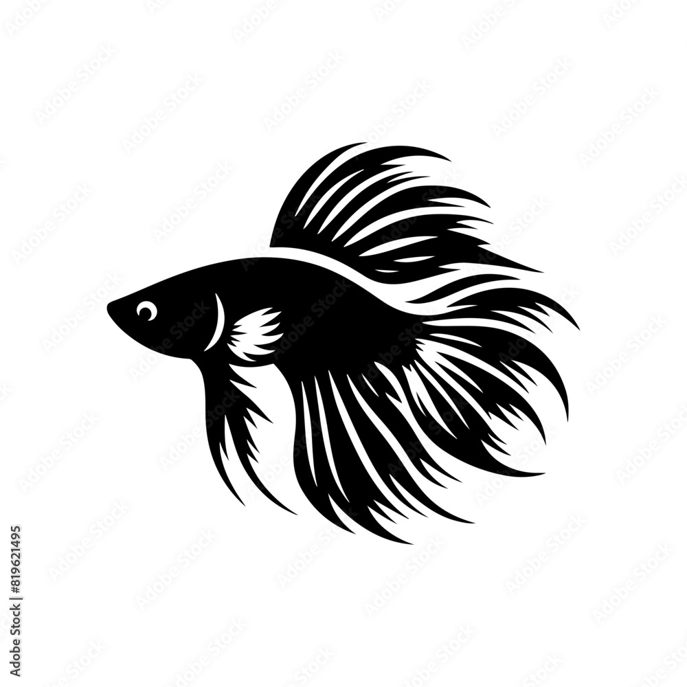 Noir Guppy Silhouette - Dark Drama in Undersea Imagery - minimallest guppy vector
