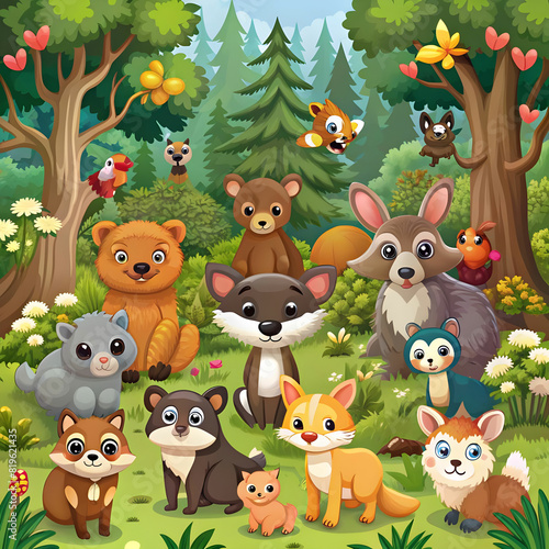 Many cute animals in the forest