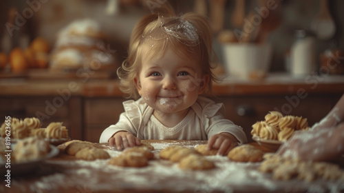 A curious toddler on a stool beside their parent  intently watching the process of rolling out cookie dough. --ar 16 9 --stylize 750 Job ID  2b0c50d8-9705-4d38-915e-5e3957369b4e